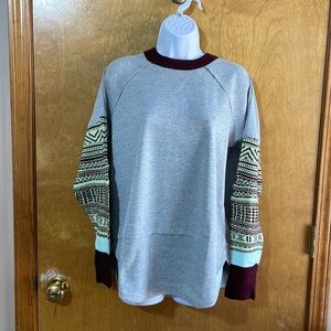 Grey Tunic with accent crochet sleeves. Size S. NWT.